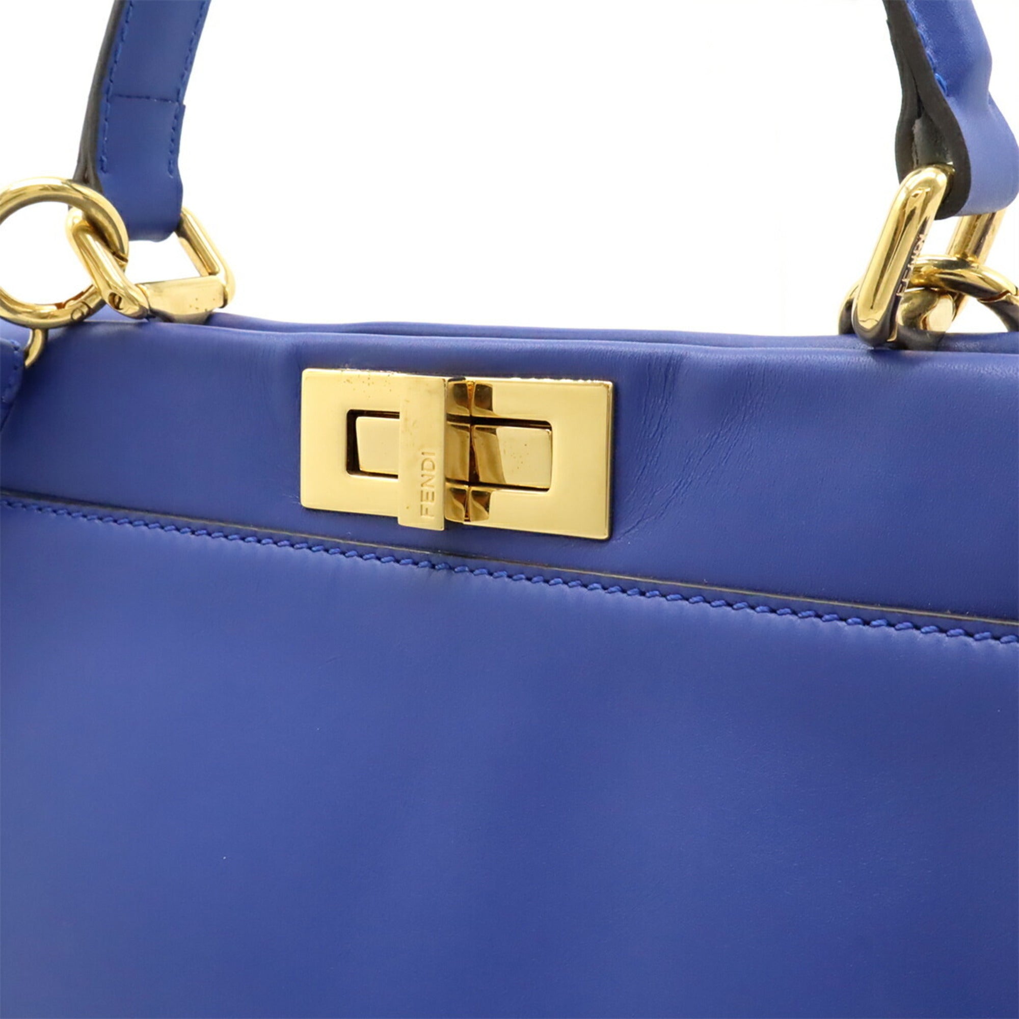 FENDI Peekaboo Regular Handbag/Tote/Shoulder Bag in Blue Leather (8BN226)