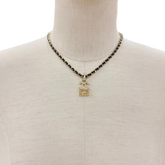 CHANEL A23B ABB548 Rhinestone Coco Mark Matelassé Bag Motif Chain Necklace, Gold & Black, Made in France, Women's — Like New