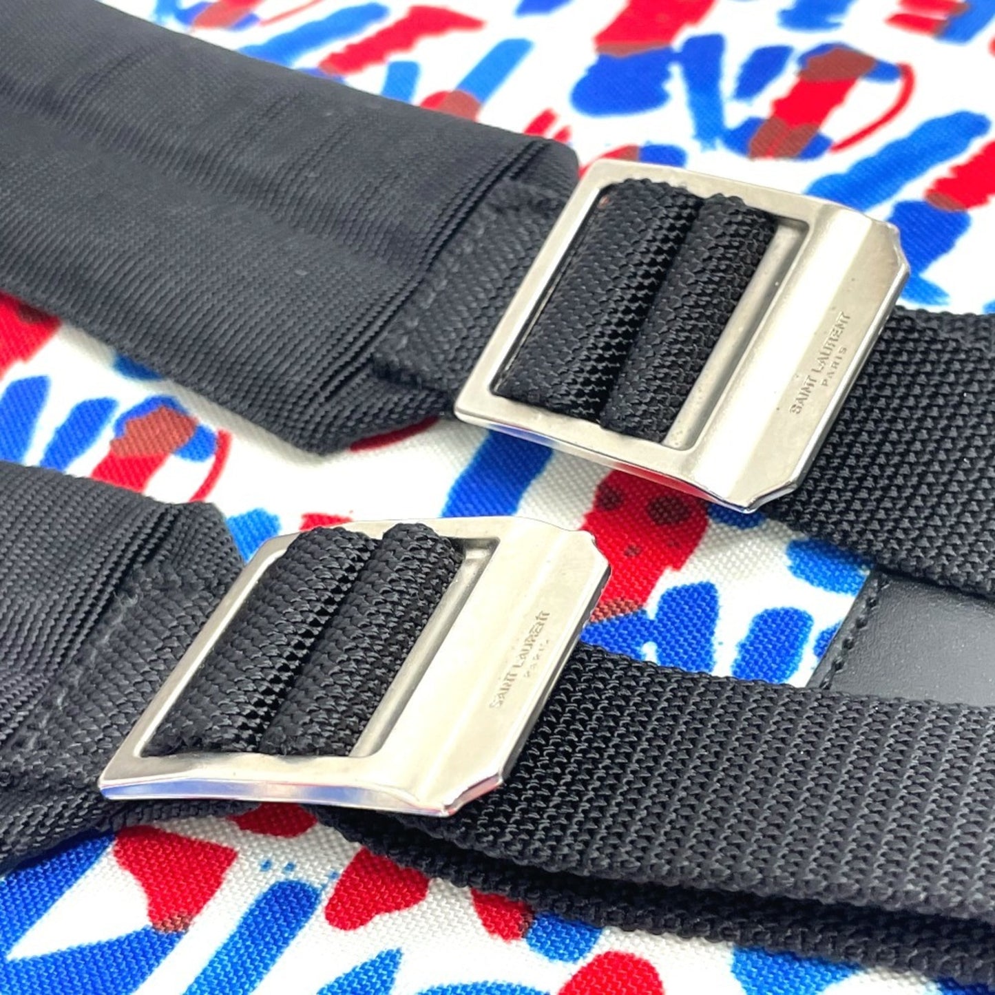 SAINT LAURENT 326865 Multi Allover Pattern Backpack Rucksack/Daypack Leather/Canvas Men's White/Red/Blue