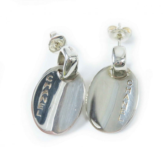 CHANEL Oval Logo Earrings for Both Ears, SV925 Silver, Box Included, Weight 35g, Women's
