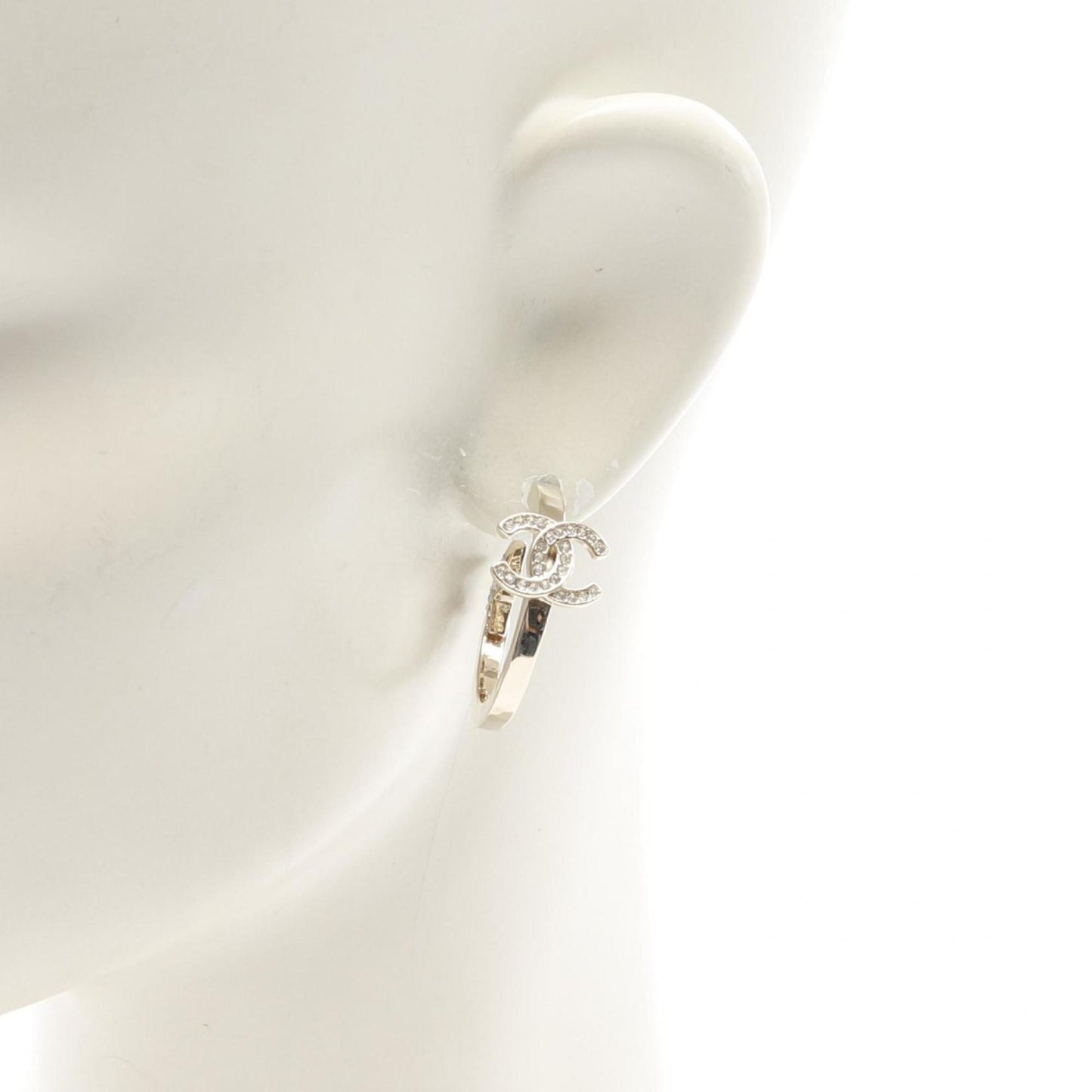 CHANEL Coco Mark Star Hoop Earrings with Gold-Plated Rhinestones for Women, Available in Gold and Clear