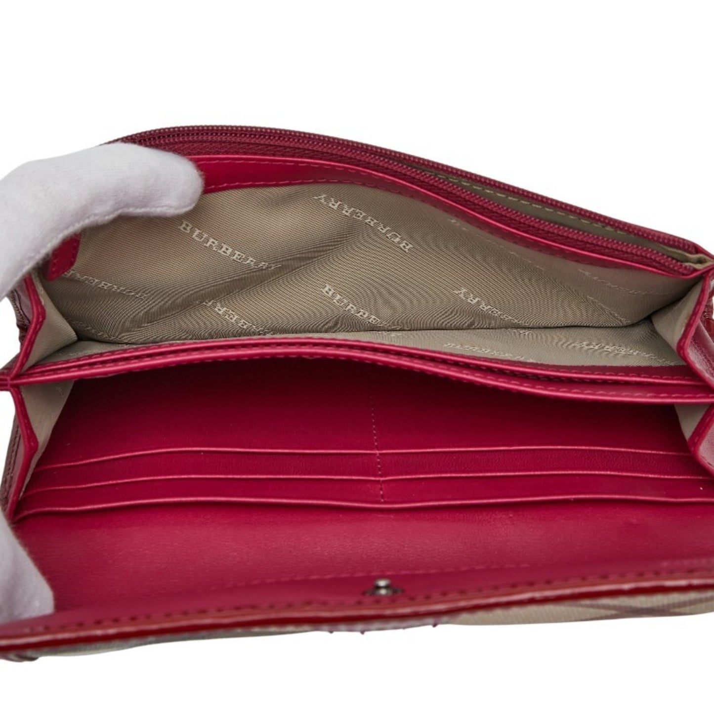 Burberry Nova Check Long Wallet in Red and Beige Leather for Women