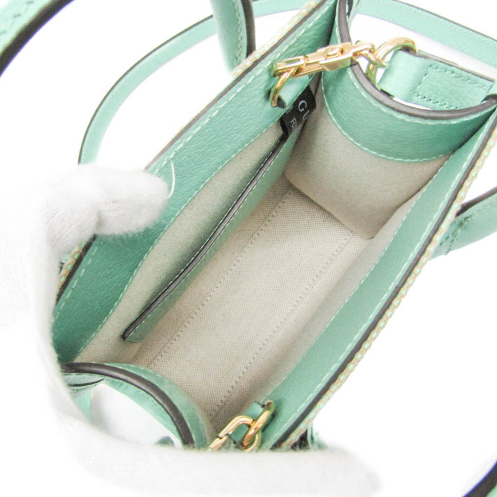 Gucci Jumbo GG 671623 Women's Canvas,Leather Handbag,Shoulder Bag Beige,Light Green — Like New
