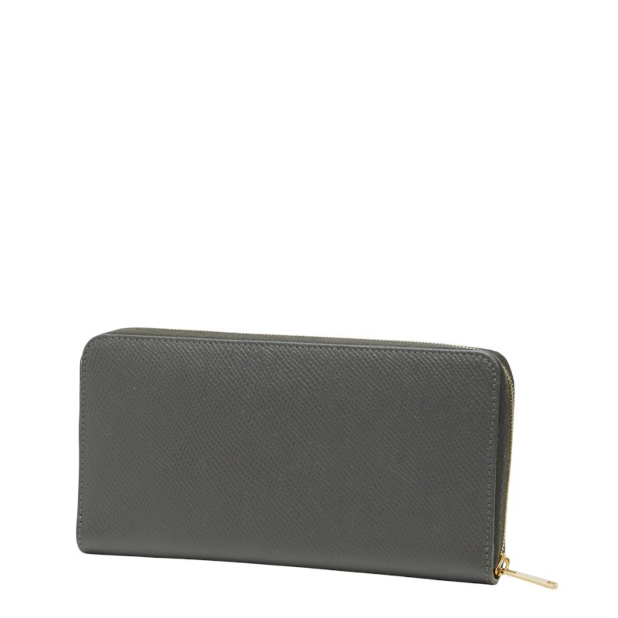 Celine round zipper long wallet in gray leather for women.