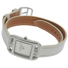 Like new Hermès Cape Cod CC1 210, □R stamped, white dial, stainless steel/leather, 33mm x 23mm, quartz movement, women's watch — Like New