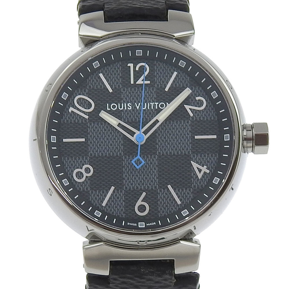 Louis Vuitton Tambour GM Watch QA073 Stainless Steel x Monogram Eclipse Canvas Quartz Analog Display Black Dial Men's — Good