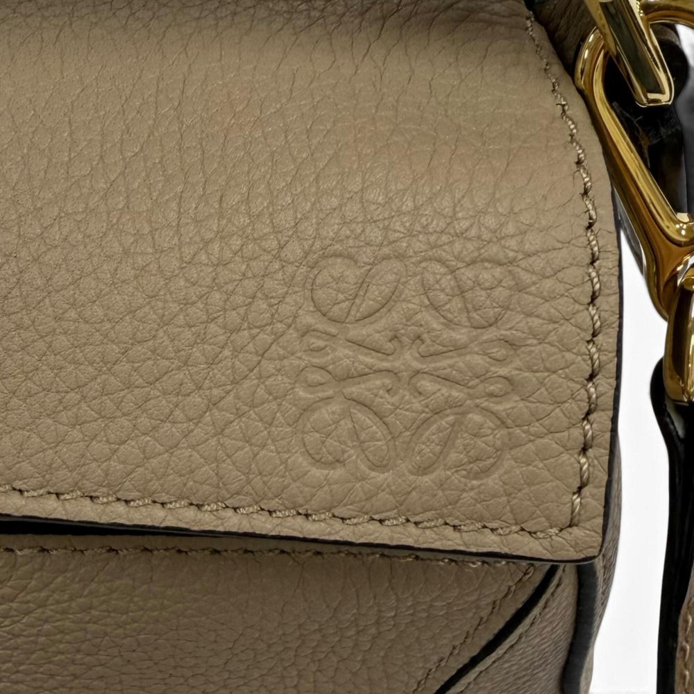 LOEWE A510U95X27 Puzzle Mini 2-Way Calf Leather Handbag/Shoulder Bag, Beige, Made in Spain, Women's, with Dust Bag — Like New