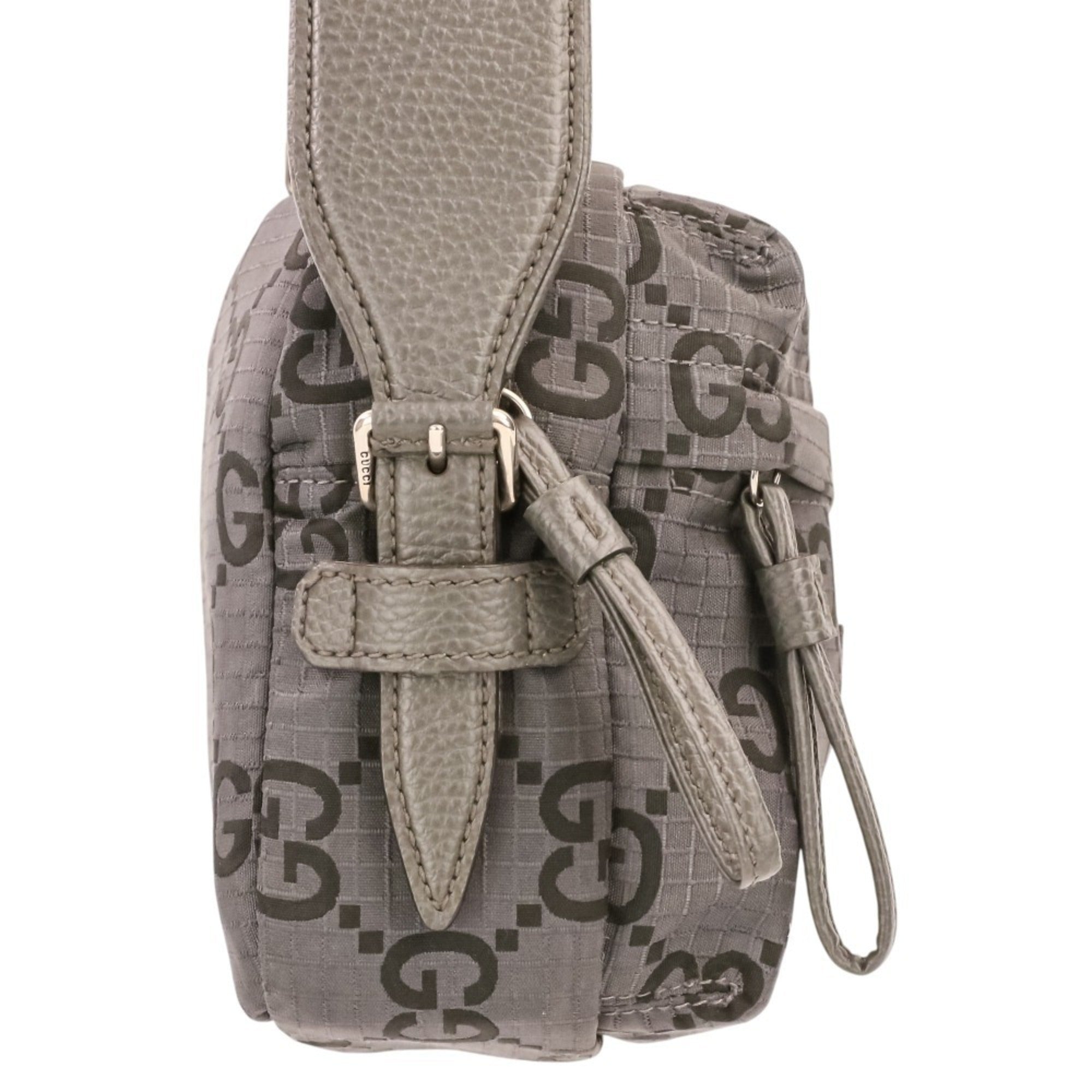 GUCCI ECONYLON GG Polyester Shoulder Bag, Medium, 767931 520981, Gray, Men's/Women's — Like New