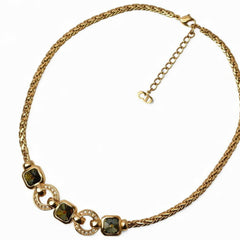 Christian Dior necklace with rhinestones in green and gold — Like New