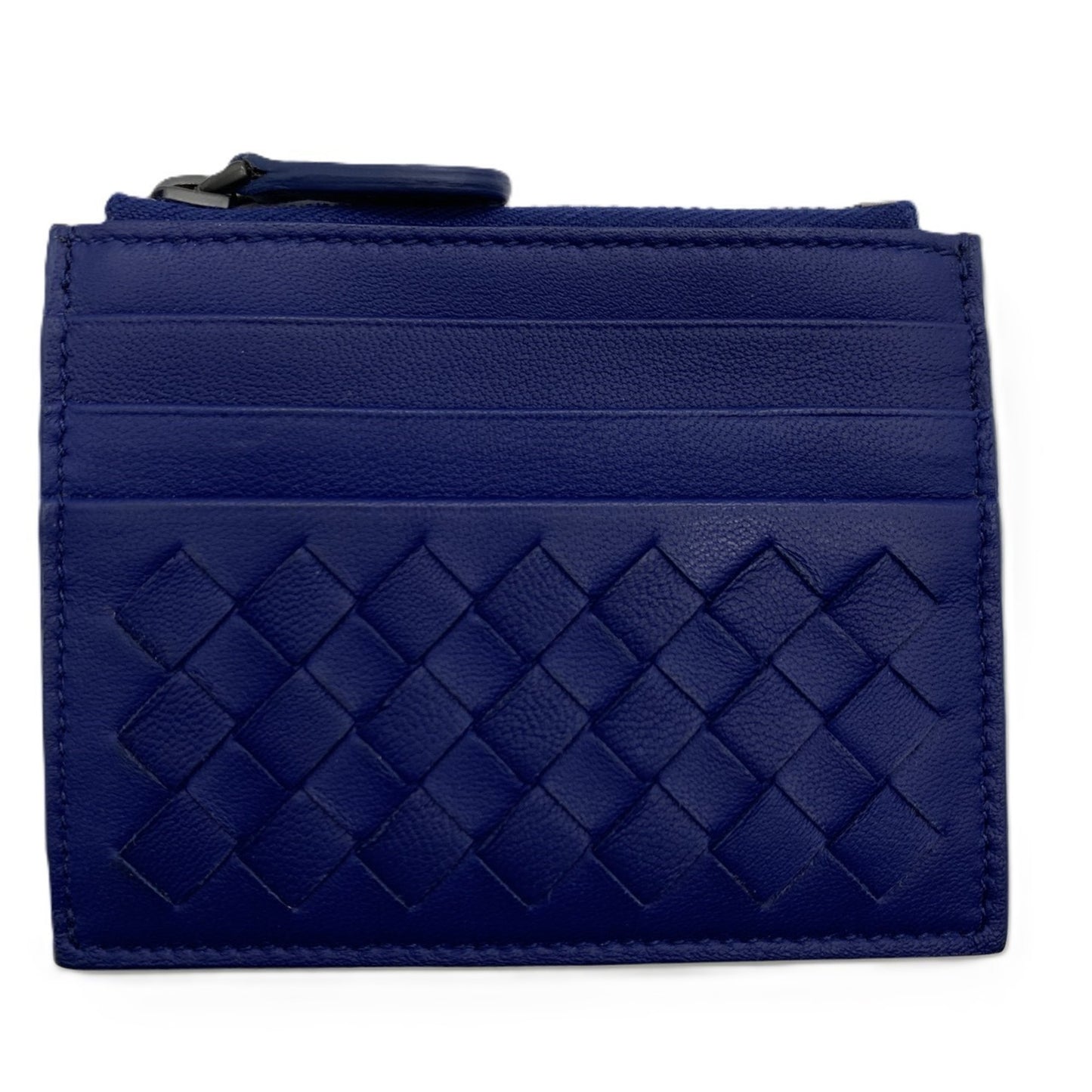 Bottega Veneta Intrecciato coin case and card in blue leather, 367004.