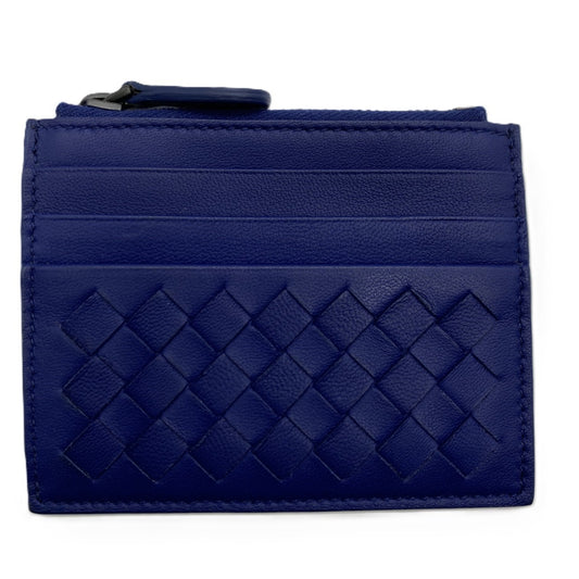 Bottega Veneta Intrecciato coin case and card in blue leather, 367004.