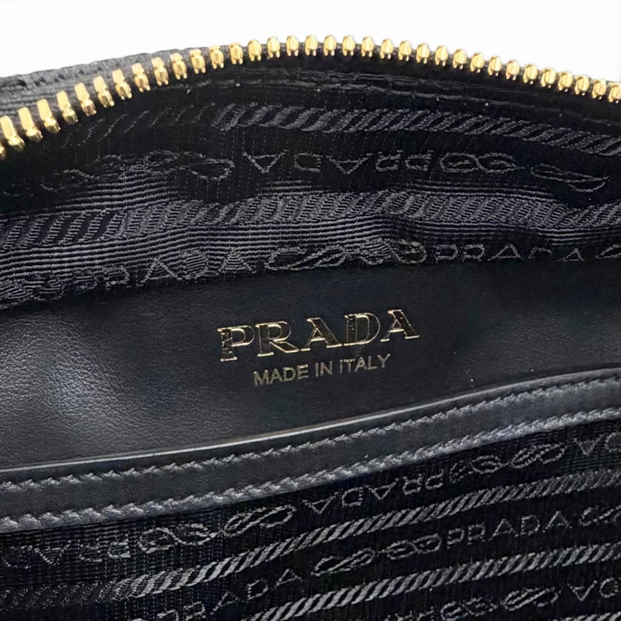 PRADA 2VH069 Brick Triangle Logo Jacquard Leather Shoulder Bag, Black with Gold Hardware, Made in Italy, Men's, Dust Bag — New - Store Return