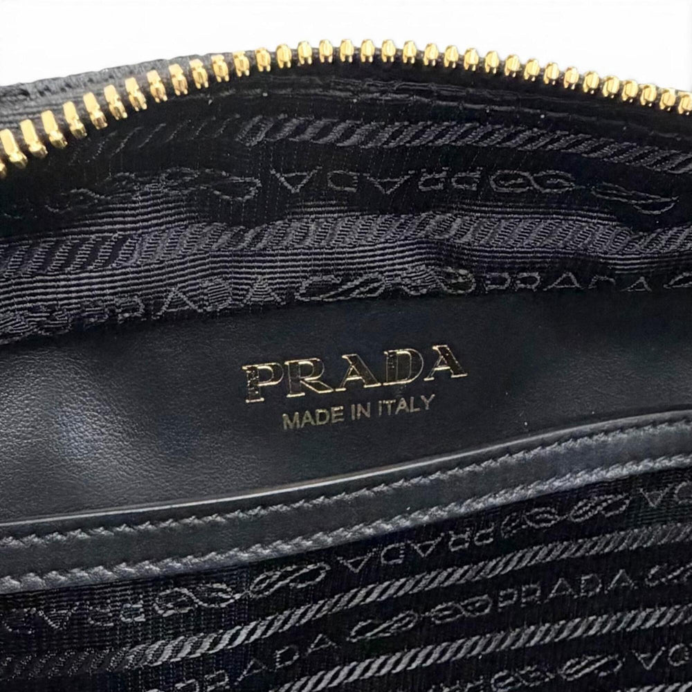 PRADA 2VH069 Brick Triangle Logo Jacquard Leather Shoulder Bag, Black with Gold Hardware, Made in Italy, Men's, Dust Bag — New - Store Return