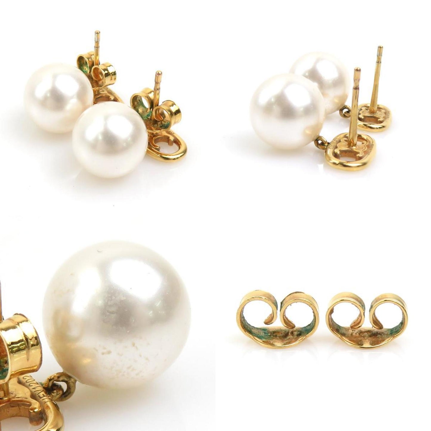 CELINE Earrings Metal Faux Pearl Gold x White Women's r10476j