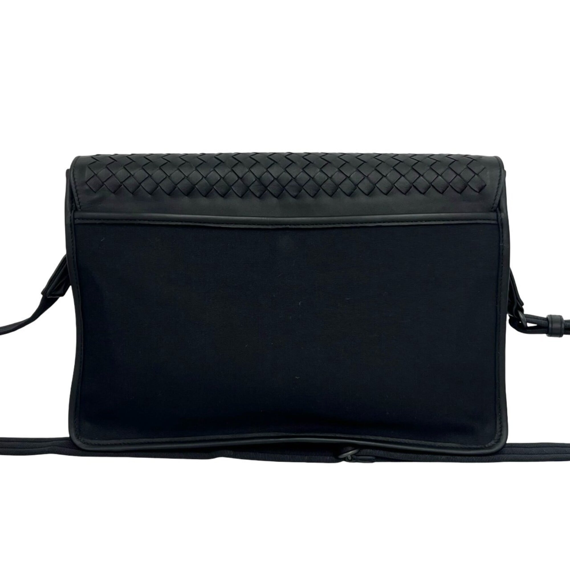 BOTTEGA VENETA Intrecciato Leather Nylon Shoulder Bag Business Black o6064 — Like New