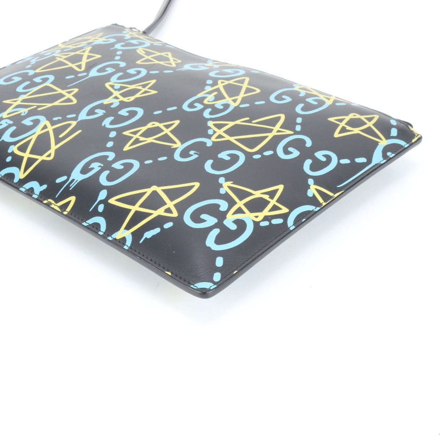 Gucci Ghost Leather Clutch Bag 445597 Pouch Black Men's