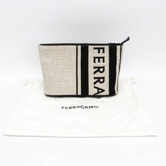 Salvatore Ferragamo Logo EE-24 1638 Men,Women Leather,Cotton Pouch Beige,Black — Like New
