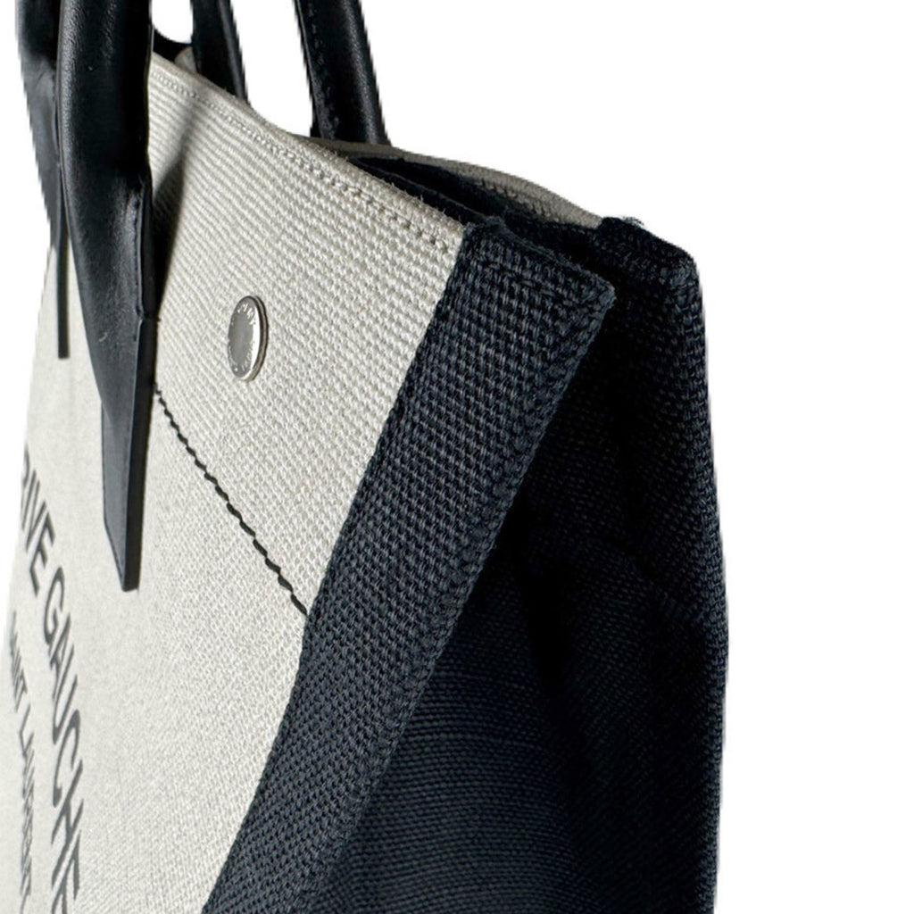 Saint Laurent Rive Gauche North South Cabas Coated Canvas Leather Handbag in Black and Ivory, Men's, 632539, Free Shipping, z8772