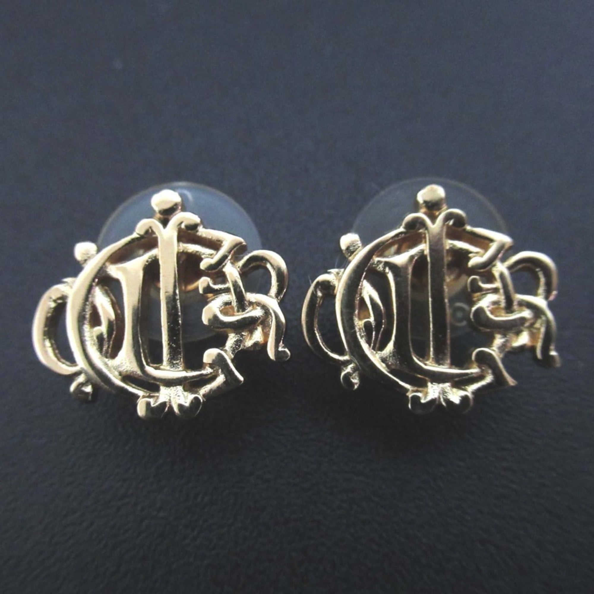 Christian Dior Vintage Logo Stud Earrings, Gold, Women's