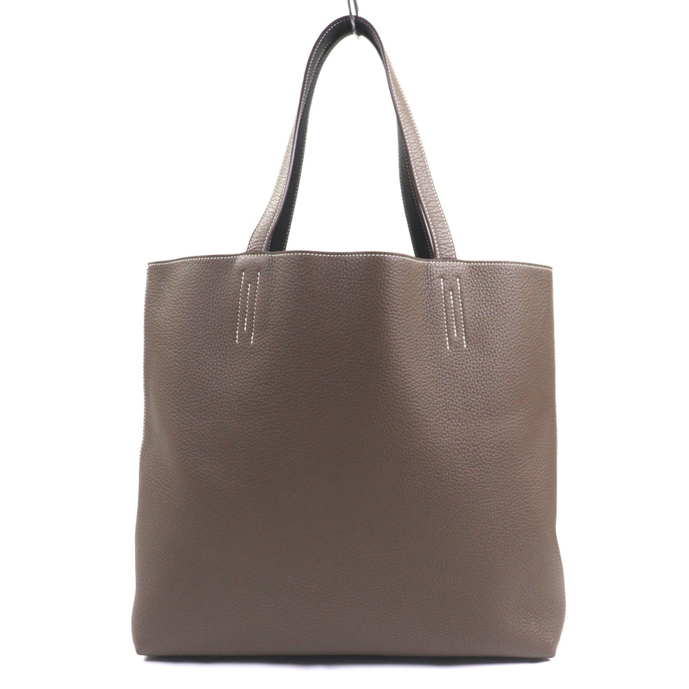 HERMES Double Sens 45 Tote Bag, Taurillon Clemence Leather, Etoupe/Ebene, K Stamp, with Dust Made in France, Men's — Like New