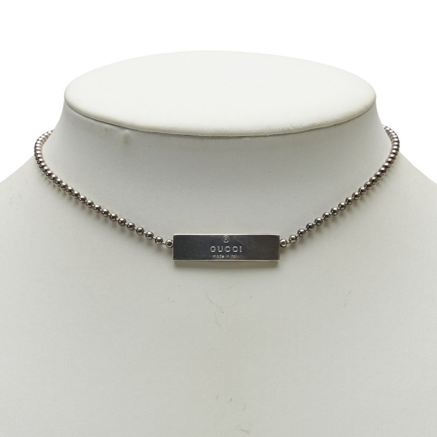 Gucci logo plate ball chain necklace choker in SV925 silver for women.