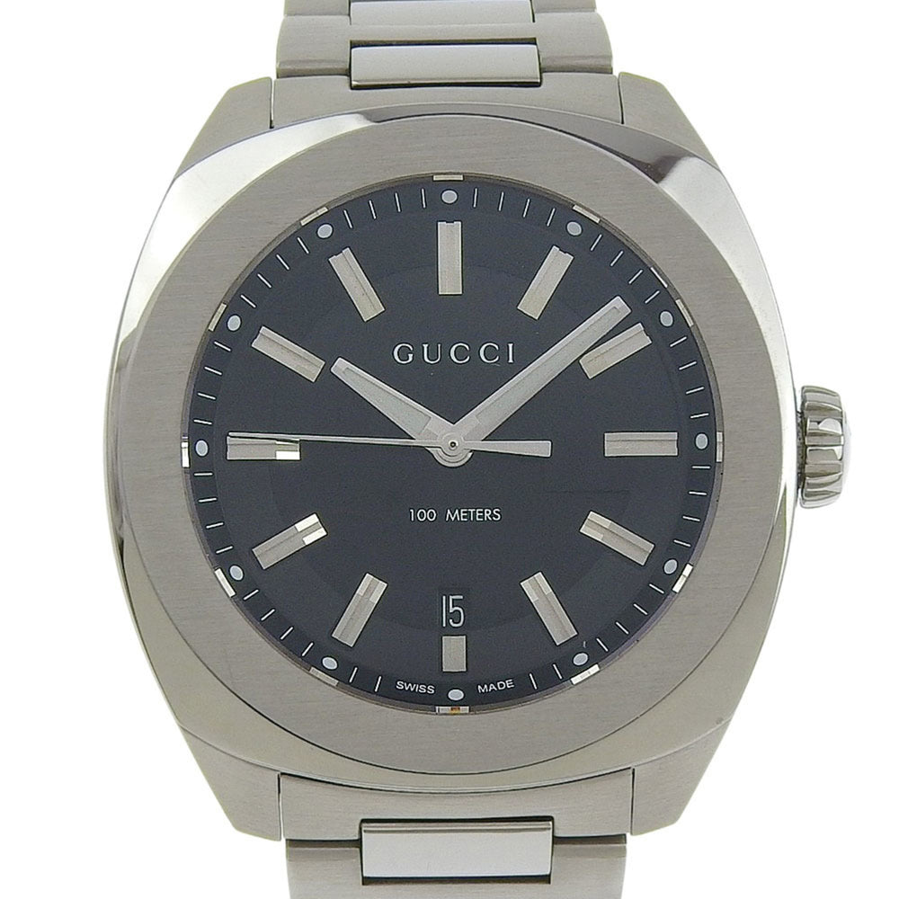 Gucci Date 100m YA142201 142 2 Black Dial Stainless Steel Quartz Watch with Battery, 43mm Men's — Very Good