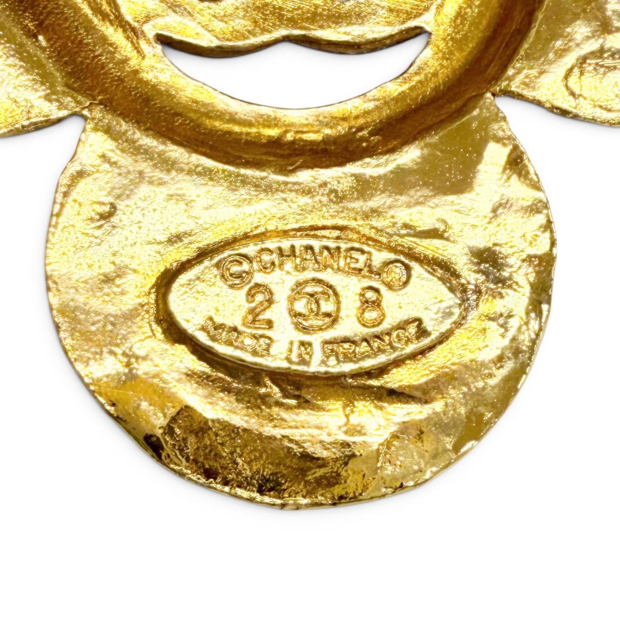 CHANEL Vintage 28 Coco Mark Flower Motif Brooch, Gold, Made in France, Women's, Highly Recommended ◎ — Like New