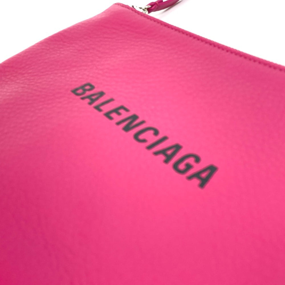 BALENCIAGA 492465 Logo Everyday Pouch M Bag Clutch Leather Women's Pink — Like New
