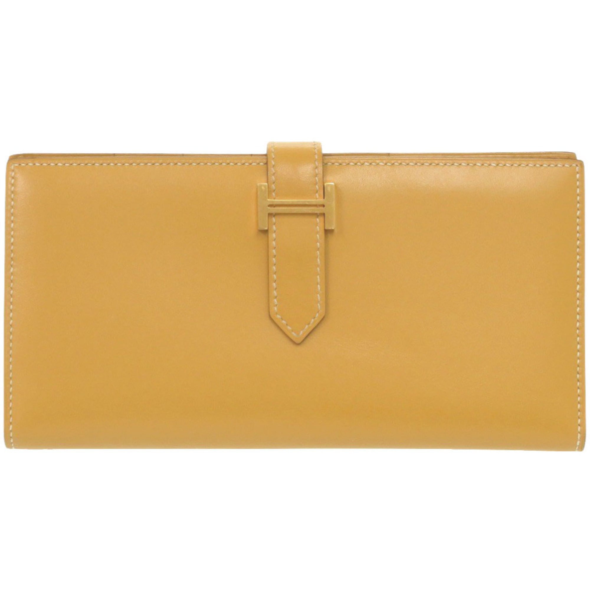 Excellent condition Hermès Bearn soufflet Vautadelact Paille long wallet, gold hardware, A stamp (made in 2017), 1218 HERMES