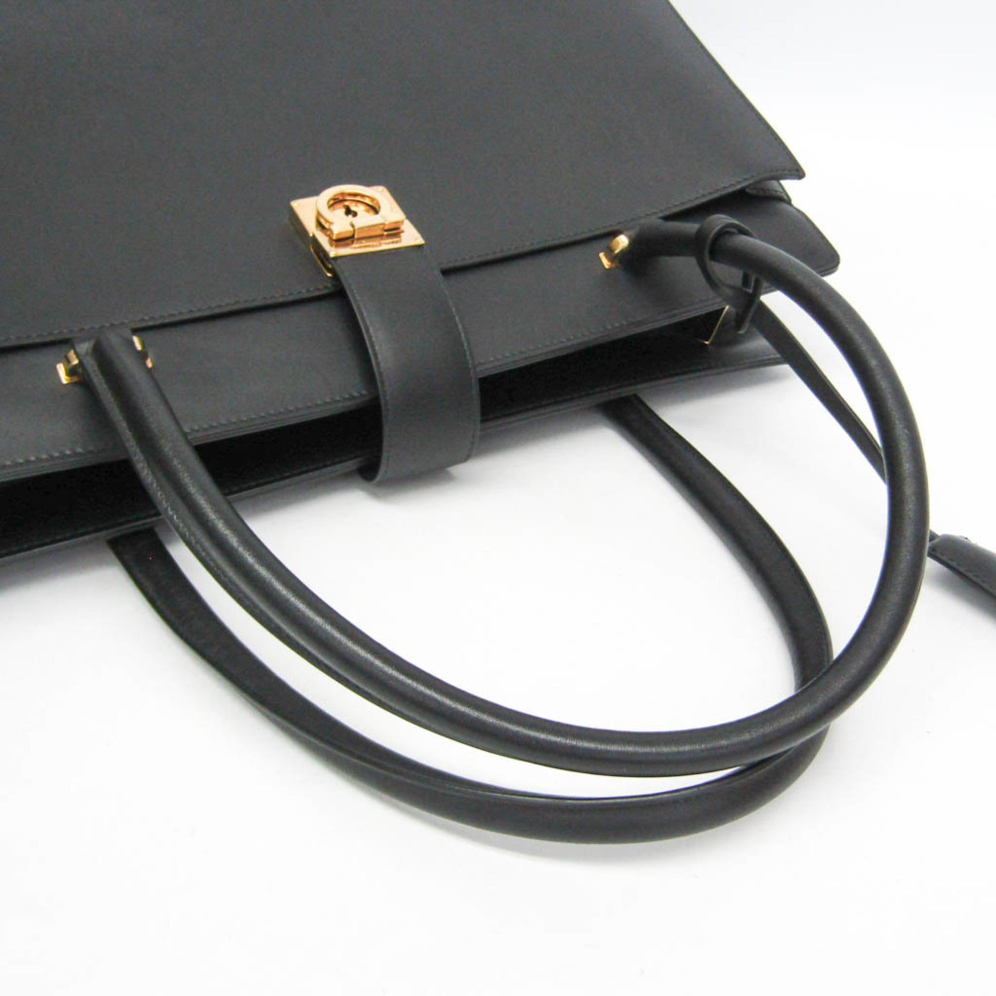 Salvatore Ferragamo Gancini DY-21 E525 Women's Leather Tote Bag Black — Like New
