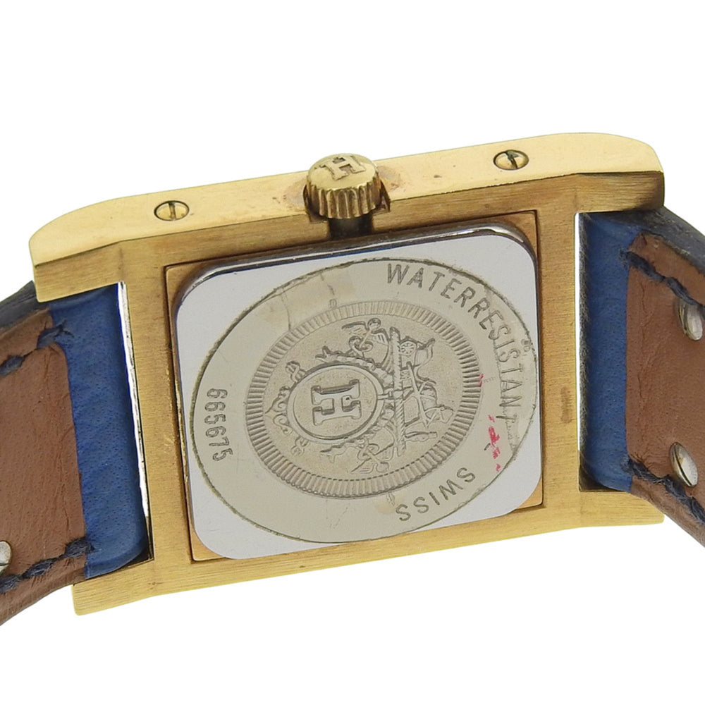 Hermès Medor Men's Watch, Gold-Plated Leather, Quartz Movement, Analog Display, White Dial — Good