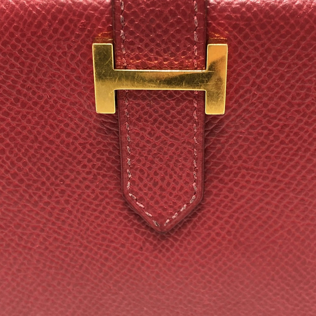 HERMES Bearn Soufflet Bifold Long Wallet, Women's, Red