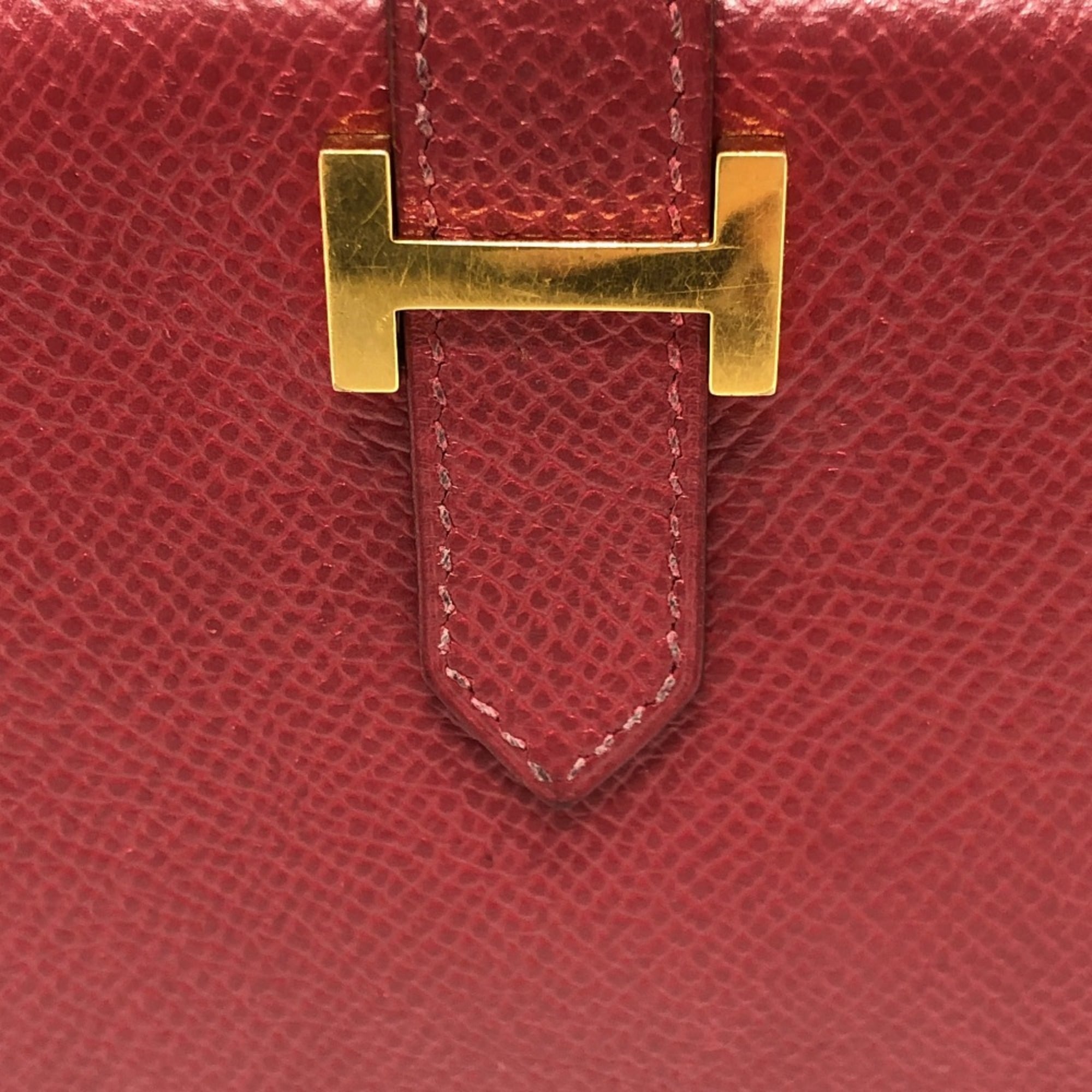 HERMES Bearn Soufflet Bifold Long Wallet, Women's, Red