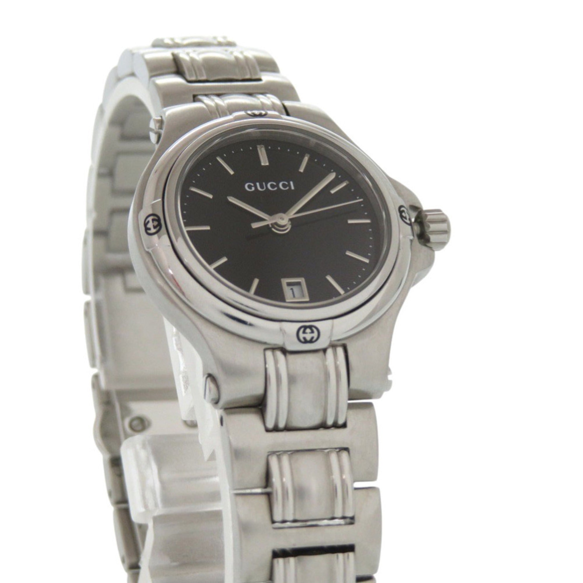 Excellent condition Gucci 9040L black dial stainless steel silver quartz watch 0028GUCCI — Good