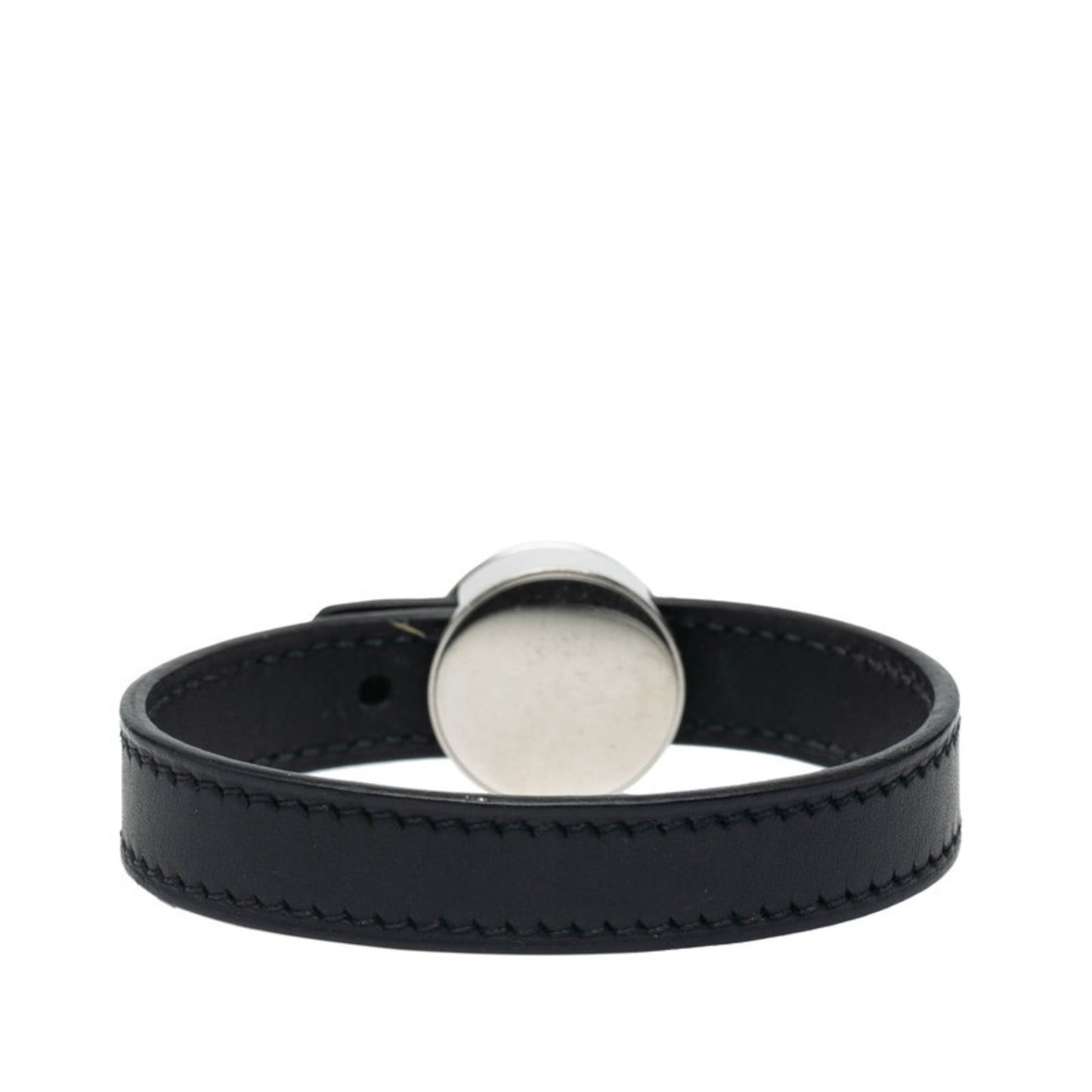 Hermes Hermès Serie Looping Bracelet in Black with Silver Hardware, Leather and Metal, Women's