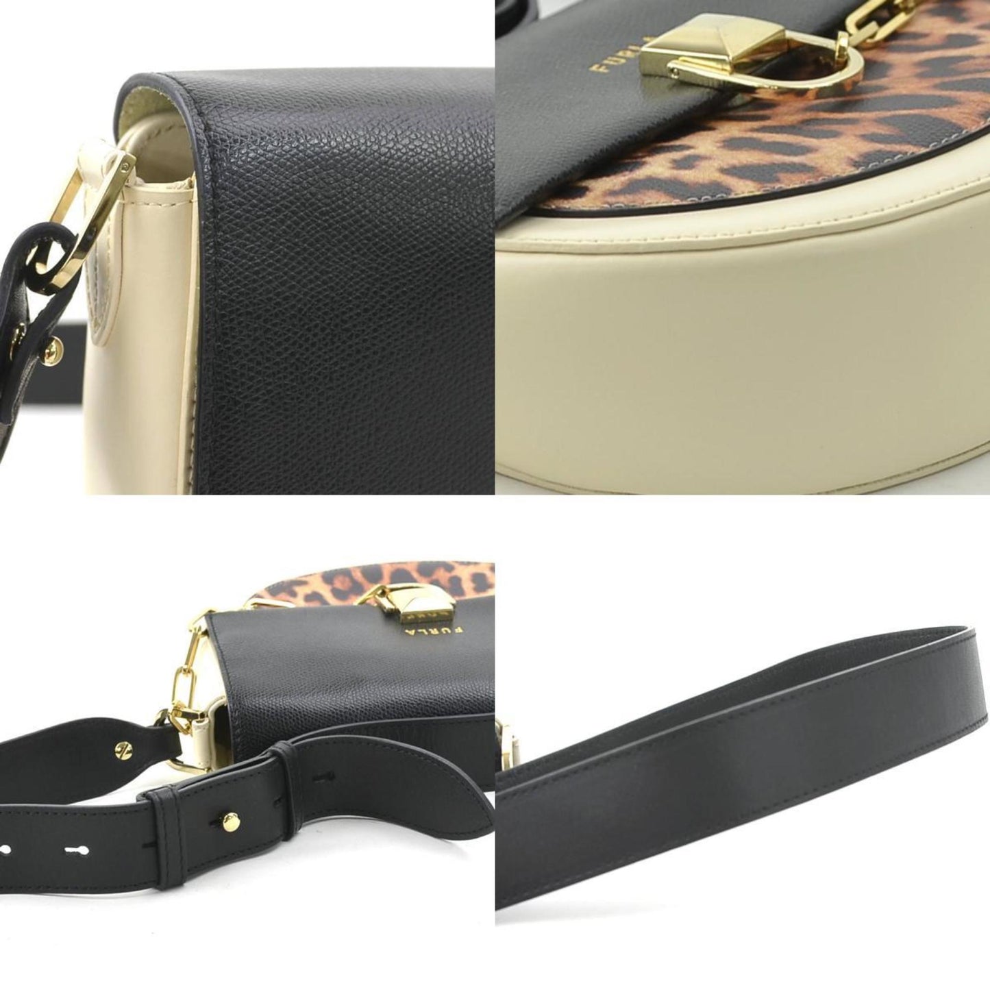 Furla Shoulder Bag Leather Light Beige x Black Brown Women's r10421k