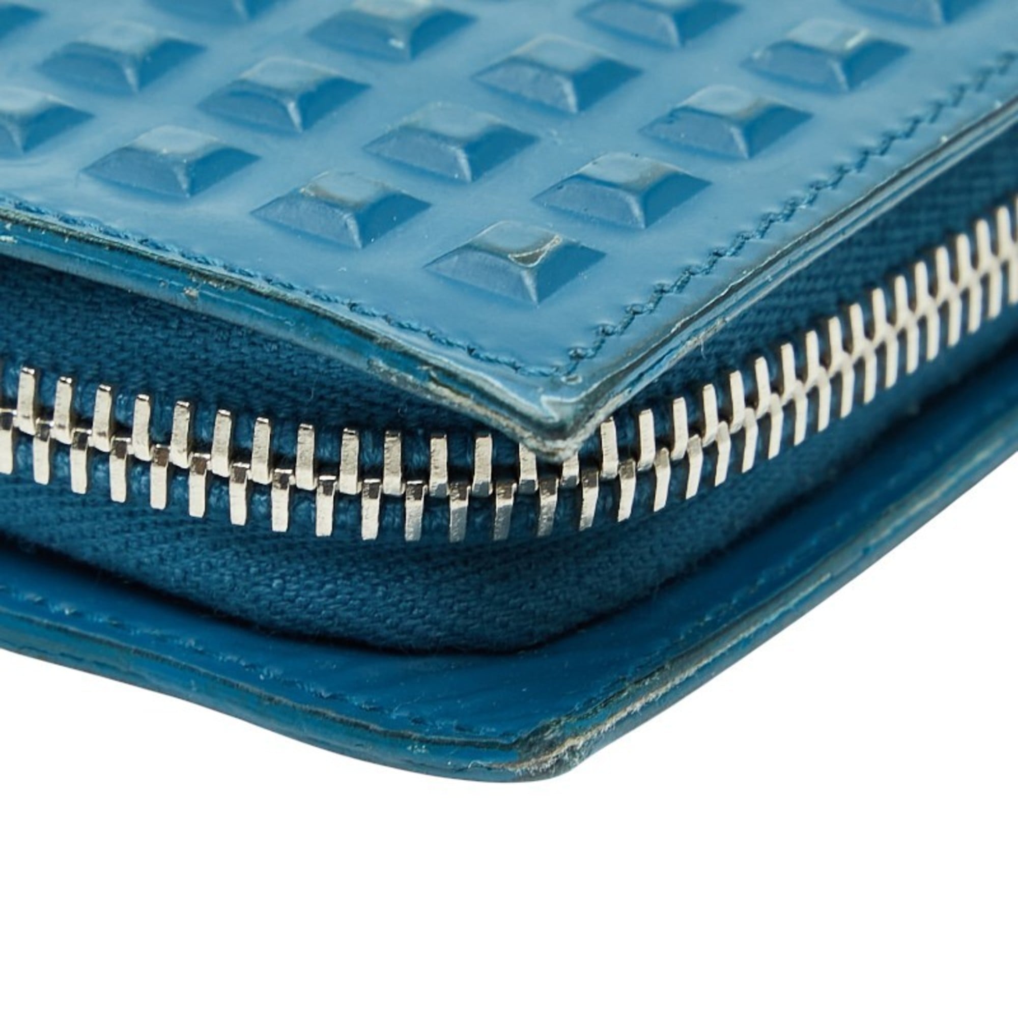 Balenciaga Grid Wallet, Long Wallet with Round Zipper, 298821, Blue Leather, Women's, BALENCIAGA