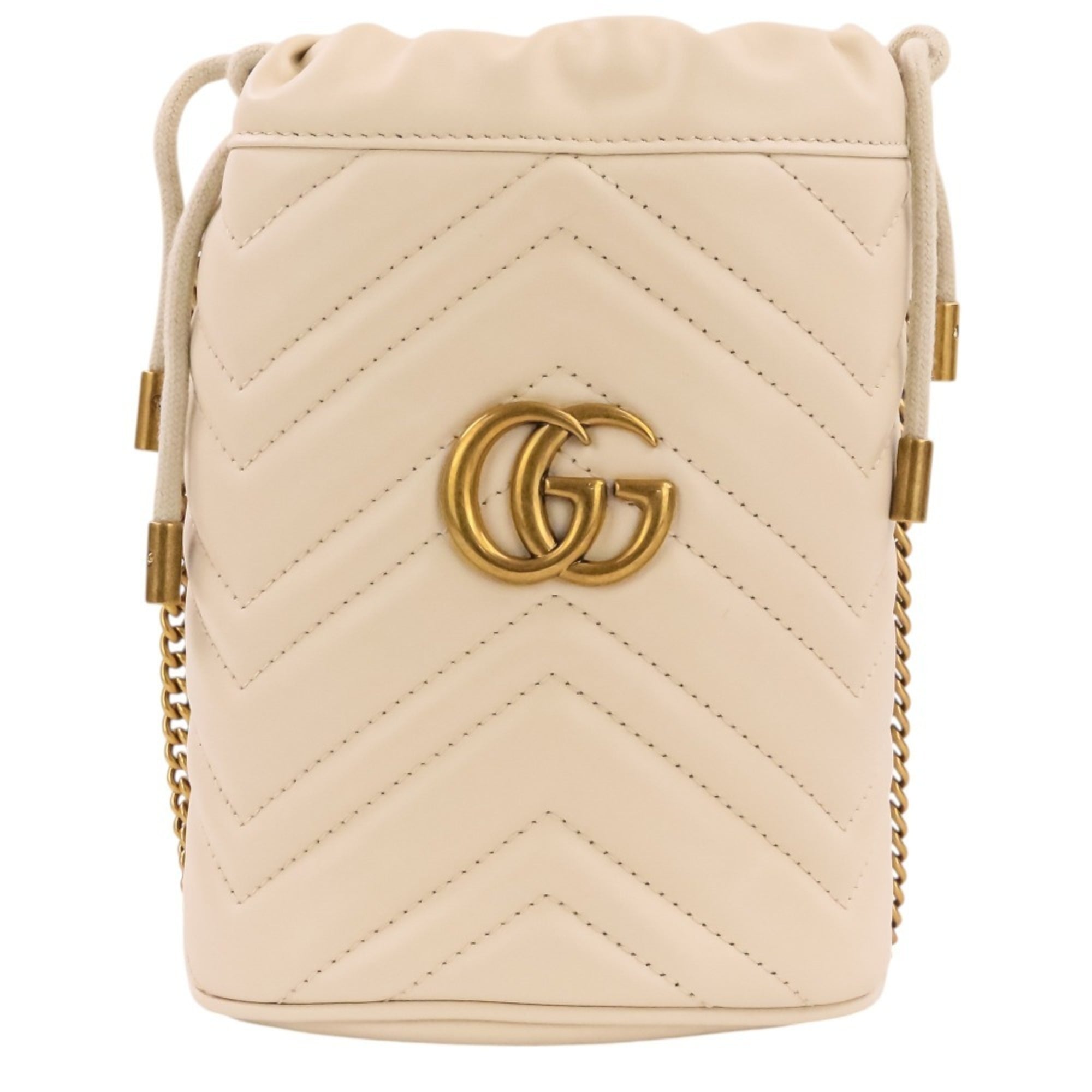 GUCCI GG Marmont Leather Mini Bucket Chain Shoulder Bag 575163 Ivory Women's — Like New