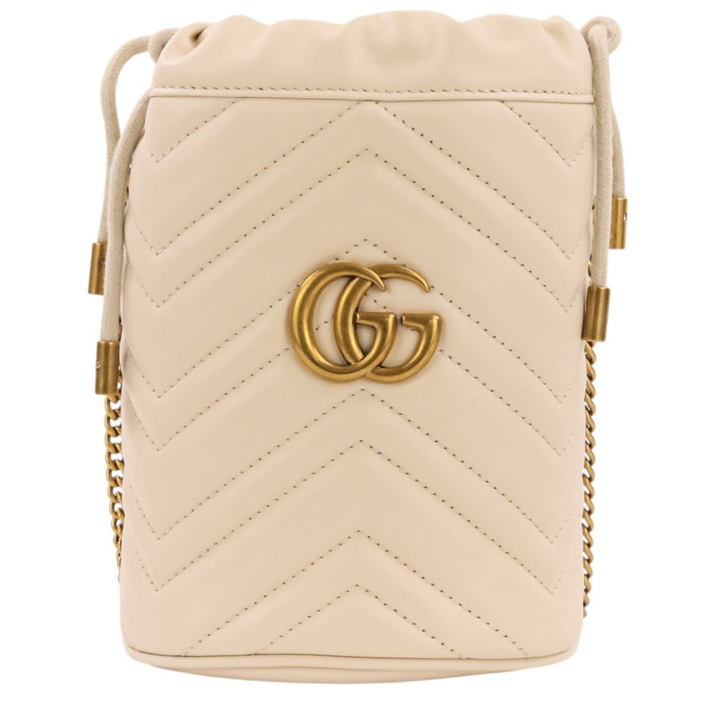 GUCCI GG Marmont Leather Mini Bucket Chain Shoulder Bag 575163 Ivory Women's — Like New