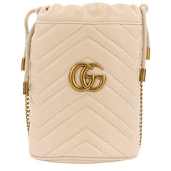 GUCCI GG Marmont Leather Mini Bucket Chain Shoulder Bag 575163 Ivory Women's — Like New