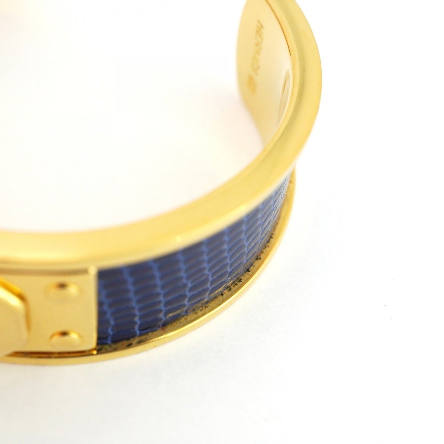 Hermes Kelly Bangle, GP Plated Leather, Gold, Blue, Women's