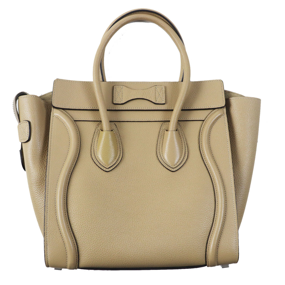 CELINE 18979 Luggage Micro Shopper Dune (Beige) Drummed Calfskin Handbag, Made in Italy, Women's — Like New