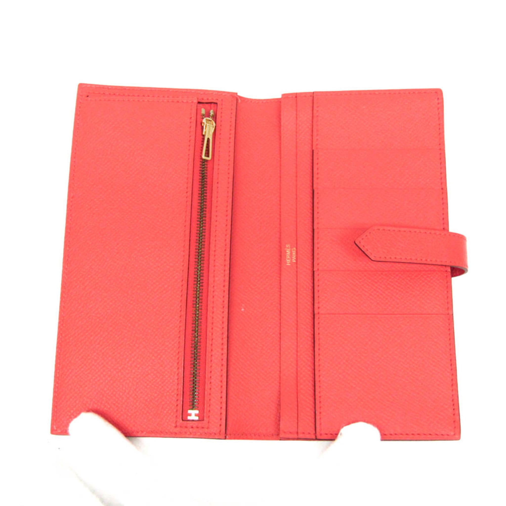Hermes Bearn Bearn Soufflé Women's Epsom Leather Long Wallet (bi-fold) Salmon Pink