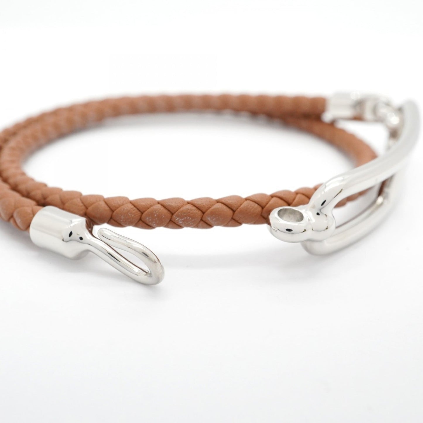 Hermes Hermès Luli Double Tour Bracelet, Metal, Leather, Silver, Brown, Women's, P1859231