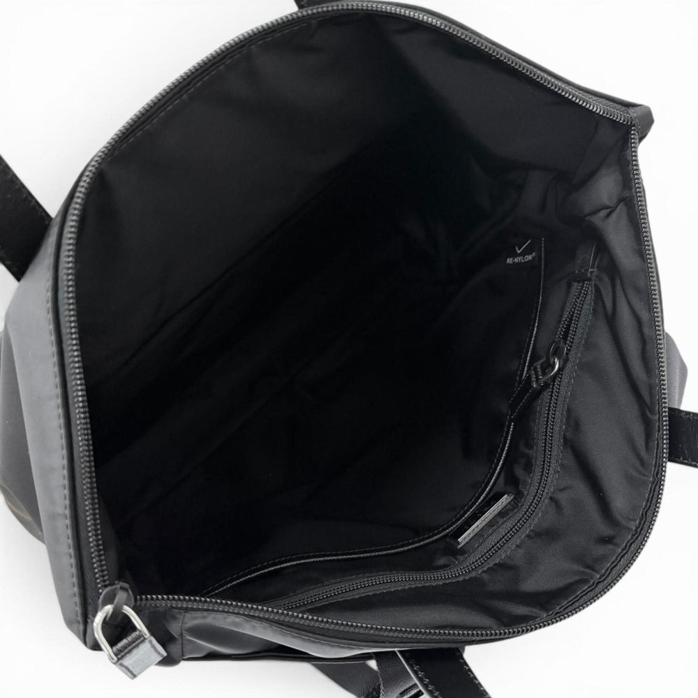 PRADA 2VG098 Triangle Logo Saffiano Leather Re-Nylon 2-Way Backpack Tote Bag Black Made in Italy Men's with Dust — Like New