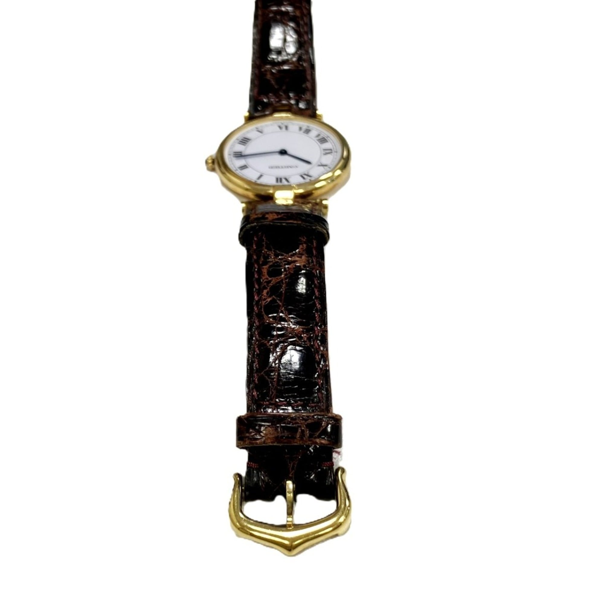 Cartier Vendome Louis LM Watch, Total Weight 25g, 18K Gold Leather Strap, Quartz Movement, White Dial, 81001 — Good
