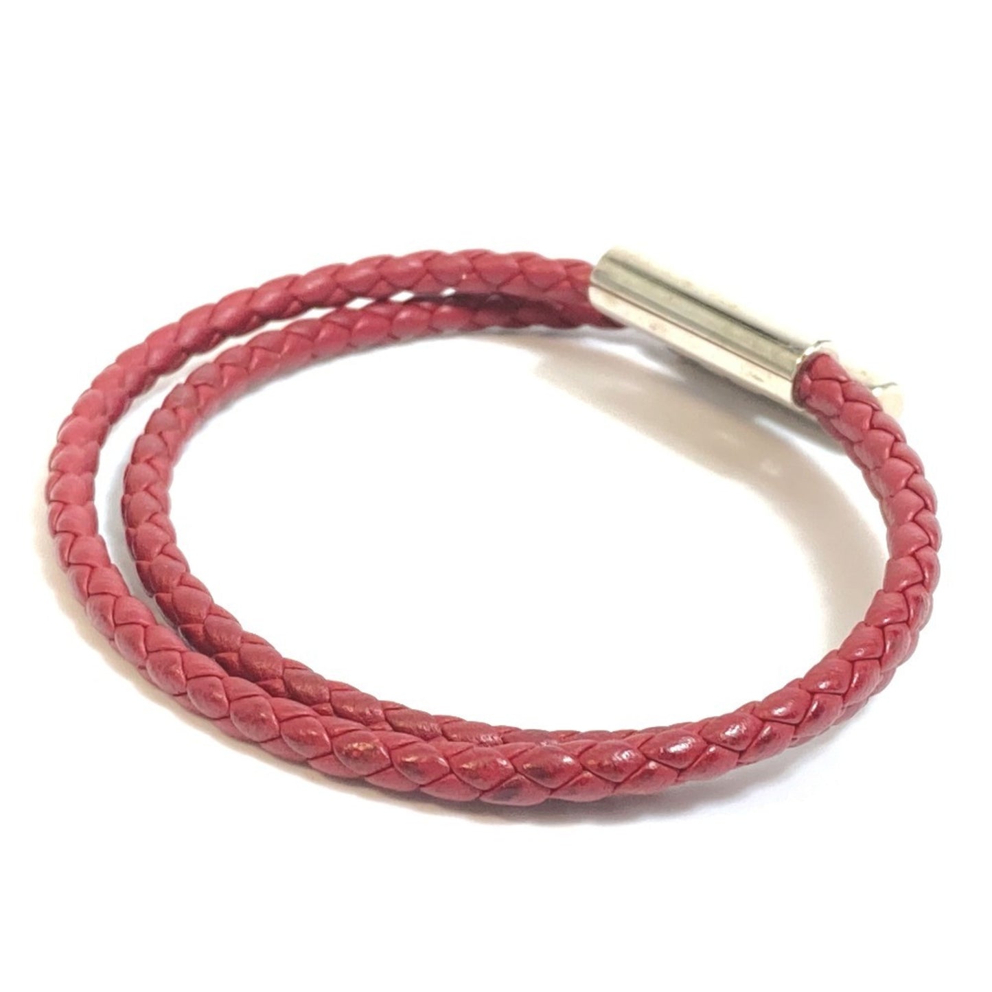 HERMES Tourni Tresse Braided Leather Bracelet with H Clasp, Unisex, Red-Brown