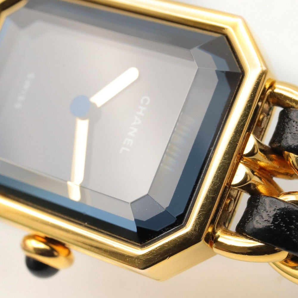 Chanel CHANEL Première M Wristwatch, Gold Plated (GP), Leather Strap, Women's, Black, H0001 — Very Good