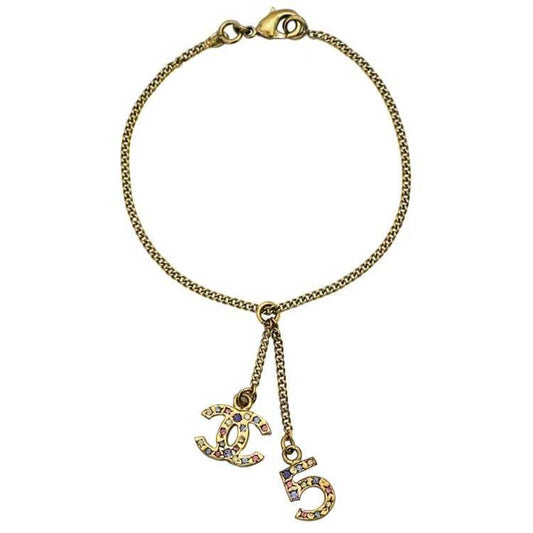 CHANEL Bracelet Gold Colored Stone Coco Mark NO5 A32882 GP Rhinestone 06 A Accessories Ladies Chain