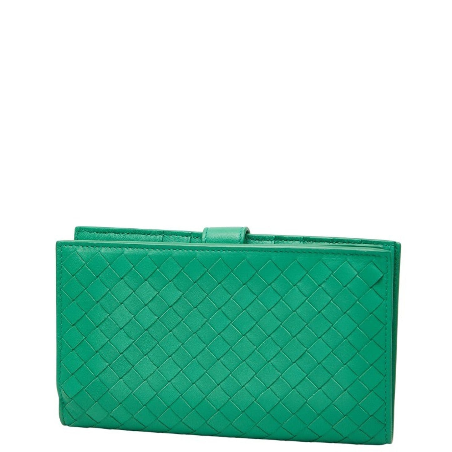 Bottega Veneta Intrecciato Round Zip Long Wallet Green Leather Women's BOTTEGAVENETA